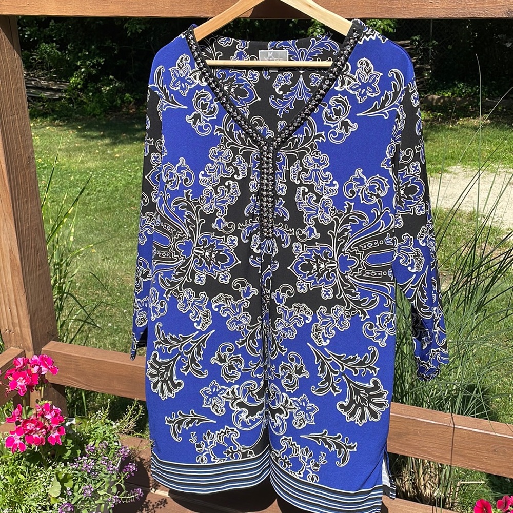 JM Collection 3/4 sleeve beaded tunic blouse 2X